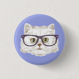 Badge Rond 2,50 Cm Chat Perse Blanc Portant des lunettes