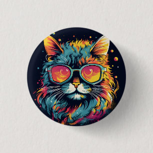 Badge Rond 2,50 Cm Chat Rétro Geek Chic