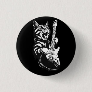 Badge Rond 2,50 Cm Chat Rock Jouant de la Guitare Électrique   Amour 