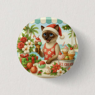 Badge Rond 2,50 Cm Chat siamois Noël thématisé pour la fête de l'amat