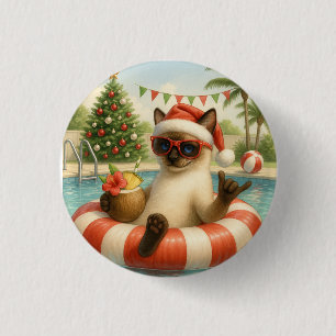 Badge Rond 2,50 Cm Chat siamois Noël thématisé pour la fête des amour
