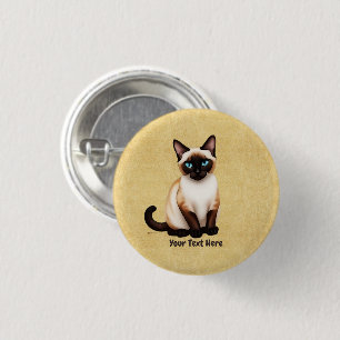 Badge Rond 2,50 Cm Chat Siamois Sur Vieux Papier