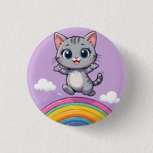 Badge Rond 2,50 Cm Chaton de dessin animé adorable sautant joyeusemen