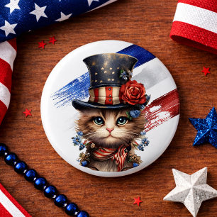 Badge Rond 2,50 Cm Chaton Patriotique Vintage