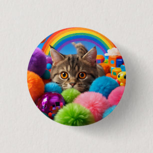 Badge Rond 2,50 Cm Chaton tabby adorable Kit de jeu arc-en-ciel