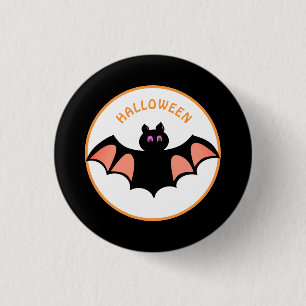 Badge Rond 2,50 Cm Chauves-souris Halloween effrayantes sur fond noir