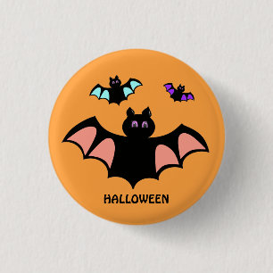 Badge Rond 2,50 Cm Chauves-souris Halloween effrayantes sur orange