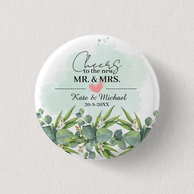Badge Rond 2,50 Cm Cheers Greenery Eucalyptus Botanical Wedding  Butt (Devant)