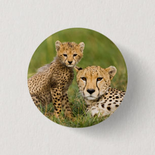 Badge Rond 2,50 Cm Cheetah Cub and Parent