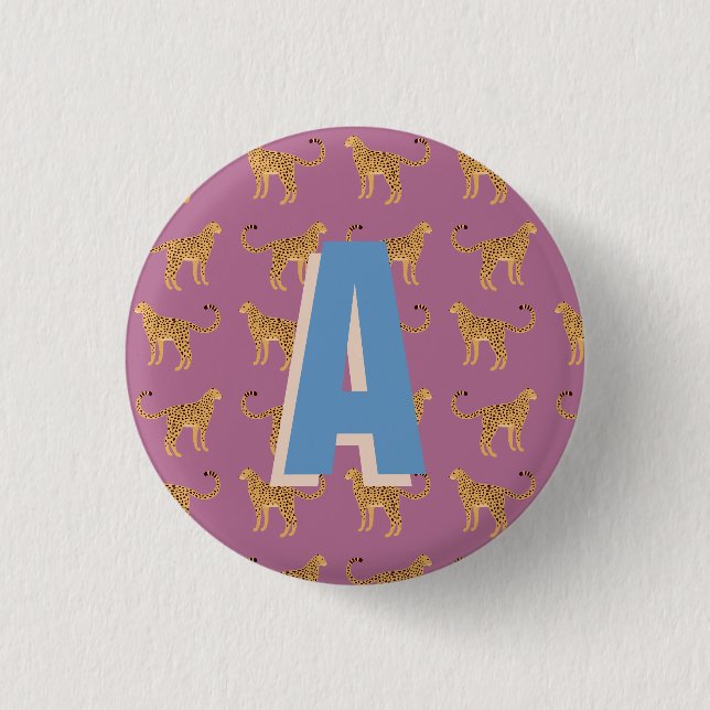 Badge Rond 2,50 Cm Cheetah, léopard rose monogrammé (Devant)