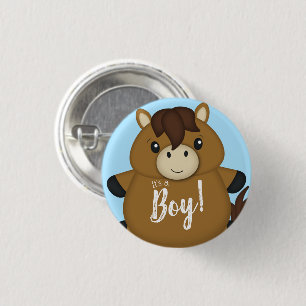 Badge Rond 2,50 Cm Cheval Baby shower bleu