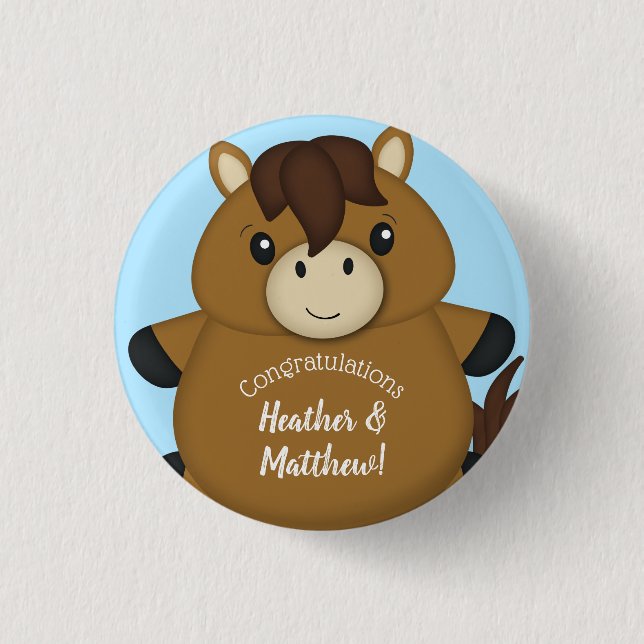 Badge Rond 2,50 Cm Cheval Baby shower Blue Boy (Devant)