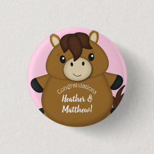 Badge Rond 2,50 Cm Cheval Baby shower fille rose