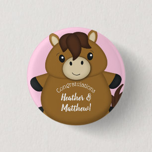 Badge Rond 2,50 Cm Cheval Baby shower rose