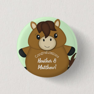 Badge Rond 2,50 Cm Cheval Baby shower vert