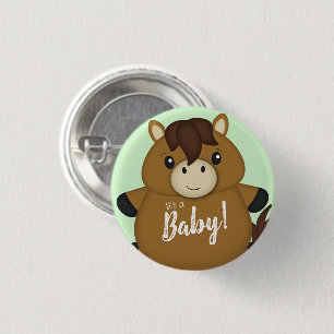 Badge Rond 2,50 Cm Cheval Baby shower vert
