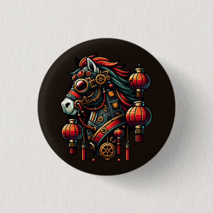 Badge Rond 2,50 Cm Cheval chinois de Nouvel An Steampunk