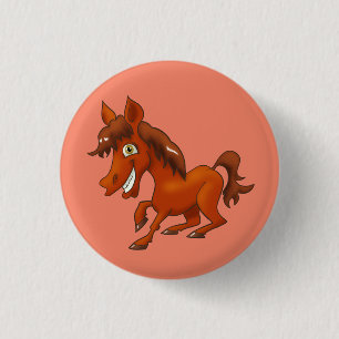 Badge Rond 2,50 Cm Cheval de dessin animé souriant