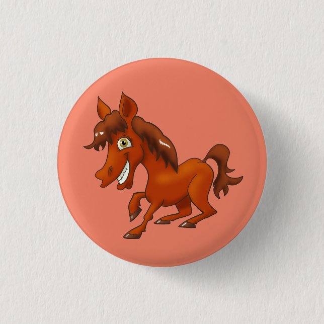 Badge Rond 2,50 Cm Cheval de dessin animé souriant (Devant)