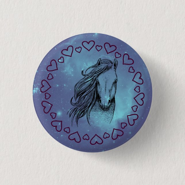 Badge Rond 2,50 Cm Cheval de la Galaxie & Cœurs   (Devant)