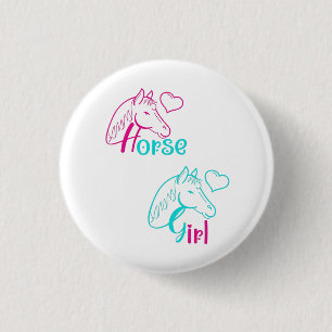 Badge Rond 2,50 Cm Cheval Girl en rose et turquoise