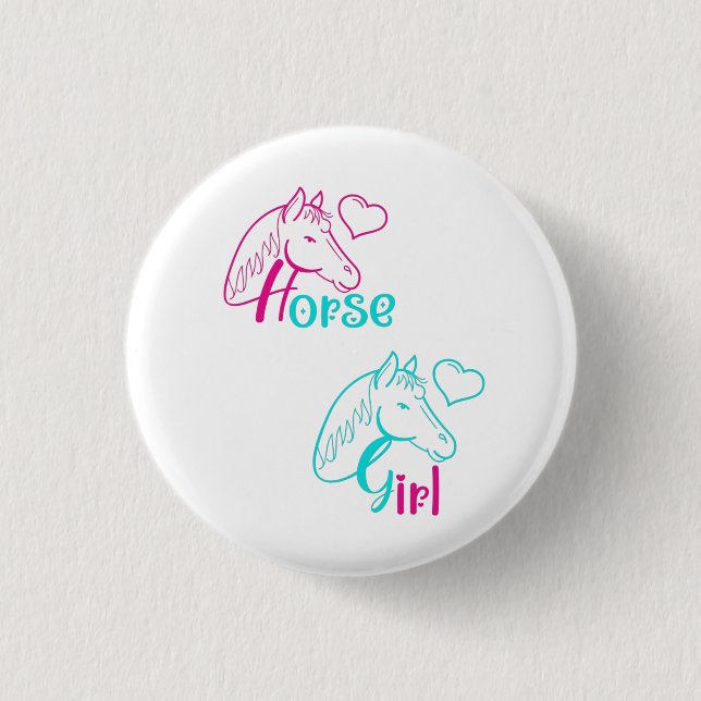 Badge Rond 2,50 Cm Cheval Girl en rose et turquoise (Devant)