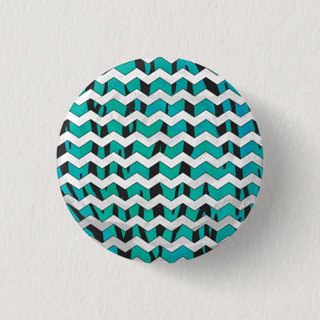 Badge Rond 2,50 Cm Chevron Tiger noir et Turquoise (Devant)