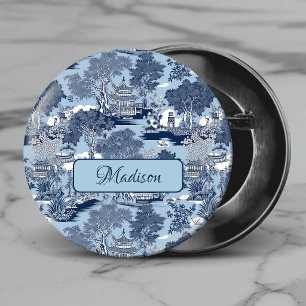 Badge Rond 2,50 Cm Chic bleu saules blancs chinoiserie cottage