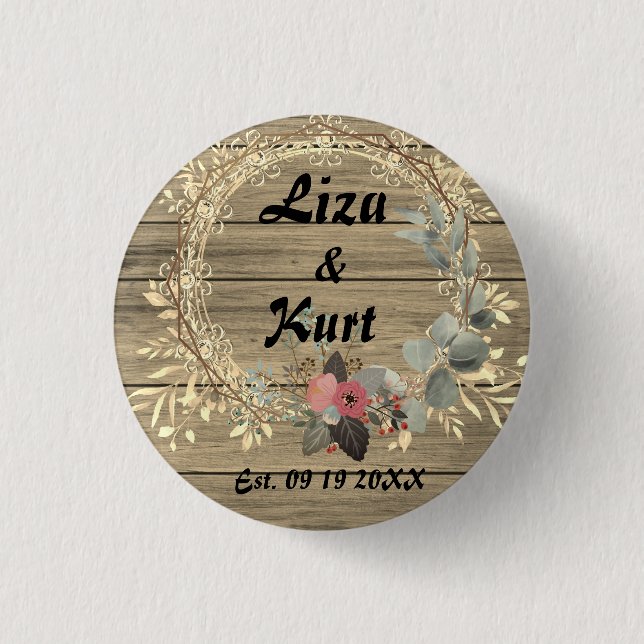 Badge Rond 2,50 Cm Chic Floral Wreath Rustic Wedding    (Devant)