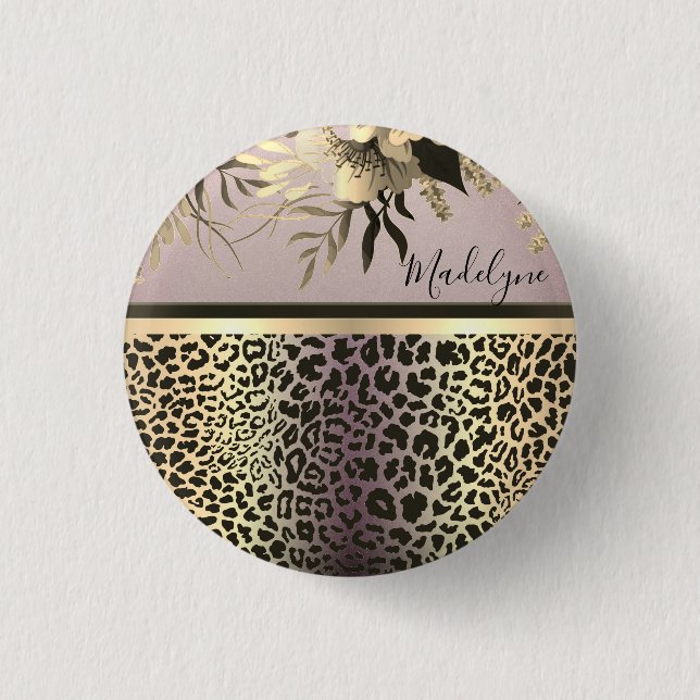Badge Rond 2,50 Cm Chic Lavender Gold Leopard Safari Floral (Devant)