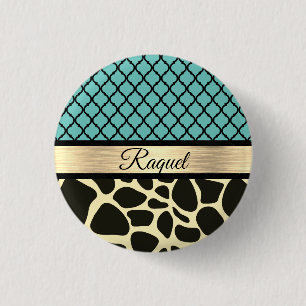 Badge Rond 2,50 Cm Chic Quatrefoil Giraffe Imprimer