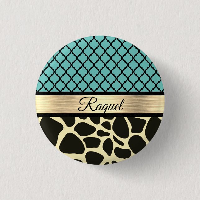 Badge Rond 2,50 Cm Chic Quatrefoil Giraffe Imprimer (Devant)