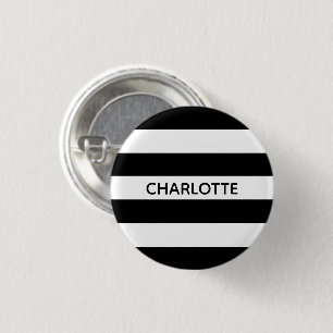 Badge Rond 2,50 Cm Chic rayures noir et blanc nom personnalisé monog