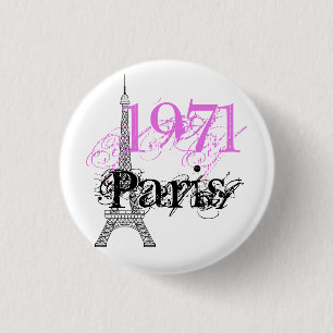 Badge Rond 2,50 Cm Chic Tour Eiffel Rose Noir 50e Anniversaire Année