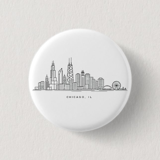 Badge Rond 2,50 Cm Chicago IL Cityscape Illustration (Devant)