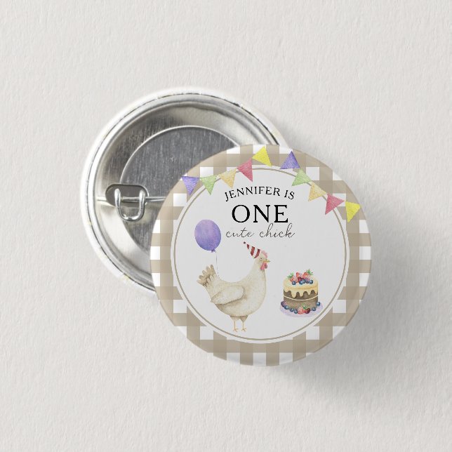 Badge Rond 2,50 Cm Chick aquarelle 1er anniversaire (Devant & derrière)