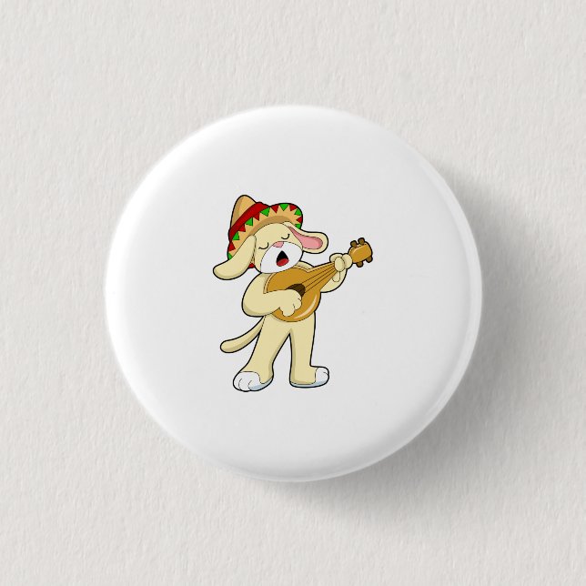 Badge Rond 2,50 Cm Chien à la musique avec guitare (Devant)