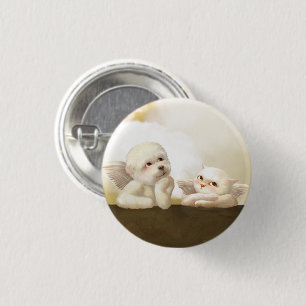 Badge Rond 2,50 Cm Chien angélique et chat sur Cloud