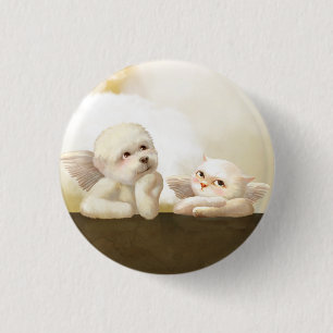 Badge Rond 2,50 Cm Chien angélique et chat sur Cloud