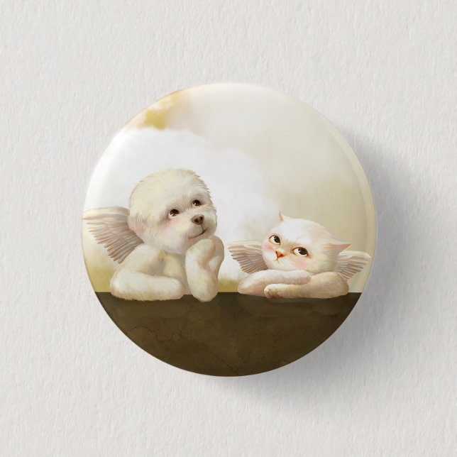 Badge Rond 2,50 Cm Chien angélique et chat sur Cloud (Devant)