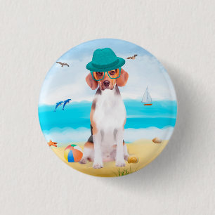 Badge Rond 2,50 Cm Chien beagle Sur La Plage