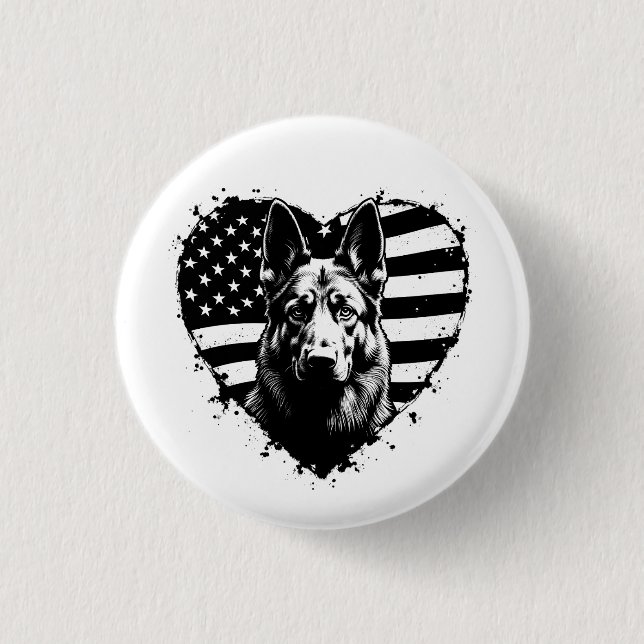 Badge Rond 2,50 Cm Chien berger allemand USA Drapeau américain 4 juil (Devant)