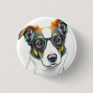 Badge Rond 2,50 Cm Chien Cool avec Lunettes de Soleil