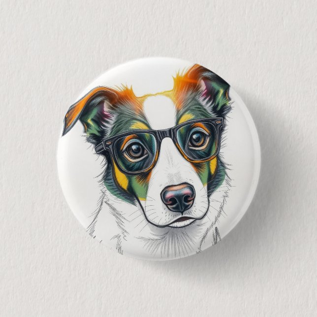 Badge Rond 2,50 Cm Chien Cool avec Lunettes de Soleil (Devant)