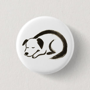 Badge Rond 2,50 Cm Chien couché - Brosse d'encre Confort sur