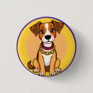 Badge Rond 2,50 Cm Chien de dessin animé adorable portant une chaîne