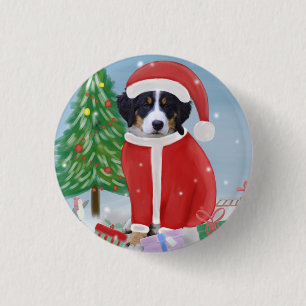 Badge Rond 2,50 Cm Chien de montagne bernois en neige avec cadeaux de