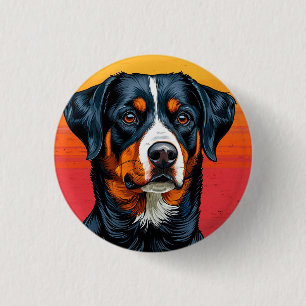 Badge Rond 2,50 Cm Chien de montagne bernois sur fond de couleurs cha
