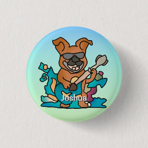 Badge Rond 2,50 Cm Chien de rue rétro avec guitare Drôle