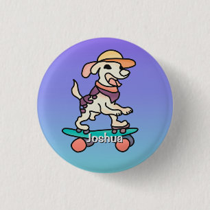 Badge Rond 2,50 Cm Chien de rue rétro sur skateboard Drôle